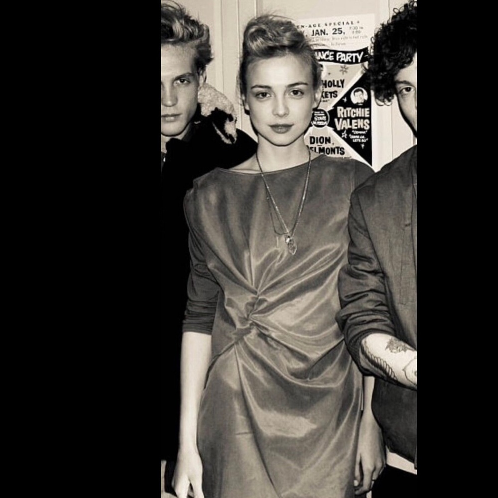 Hyden Yoo Phoebe Boho Knot Front Cutout Back Navy Midi Tunic Dress